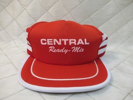 Central Ready Mix Trucker Hat 3 Stripe Snapback Red White Mesh Vtg Nylon... - $28.84
