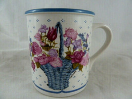 Potpourri Press Marvelous Mugs 1987 Vintage Korea Basket of flowers Blue inside - £9.33 GBP
