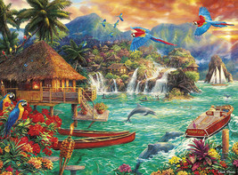 Framed Canvas Art Print Giclée Tropical Island Exotic Birds Flowers Paradise - £31.64 GBP+