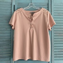 Daisy Fuentes Shirt Blouse ~ Sz L ~ Pink ~ Short Sleeve - £12.76 GBP