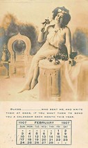 BEAUTIFUL WOMAN ON MONTHLY CALENDAR POSTCARD 1907 TO GRAHAM NC HARDWARE ... - $9.46