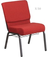 50x Crimson Red 21&#39;&#39; Wide Church Chairs Silver Frame Book Rack 4” Seat C... - $6,044.50 CAD+