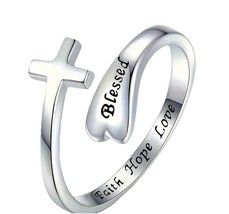 Pure Silver Engraved Open Adjustable Promise Ring NWOT Women Faith Hope ... - $8.90