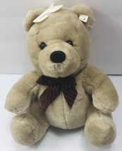 10" Vintage Baby Teddy Bear Cuddle Wit Brown Stuffed Plush Animal Toy Brown Bow - $32.01