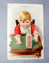 1890s Victorian Trade Card Scotts Emulsion Bottle &amp; Boy - $7.87