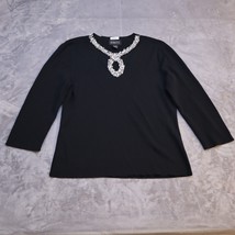 Finity Shirt Womens XL Black Lightweight Casual Cropped Sleeve Beaded Blouse - £20.43 GBP
