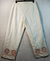 R&amp;K Originals Capri Pants Women Size 16W White Linen Flat Front Slit Back Zipper - £12.54 GBP