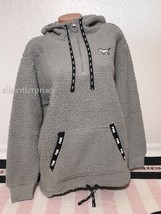 Victoria&#39;s Secret Pink Shark Grey Black White Sherpa Quarter Zip Hoodie ... - £83.92 GBP