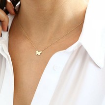 14K Yellow Gold Plated Silver Trendy Butterfly Charm Pendant Necklace - £147.96 GBP