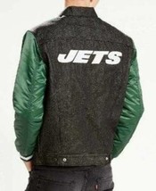 Mens Jacket NFL Football Levis NY Jets Black Green Denim Varsity Trucker $158- L - £61.50 GBP