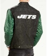 Mens Jacket NFL Football Levis NY Jets Black Green Denim Varsity Trucker... - £61.79 GBP