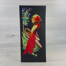 Vintage Real Feathers Bird w Flower Trees Painting 11 x 5&quot; Mexico Folk Art - £29.95 GBP