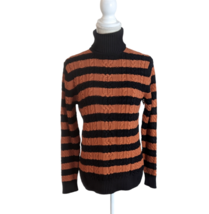 Womens Essentials Brown Black Striped Cable Knit Turtleneck Sweater Sz S... - £13.44 GBP