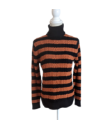 Womens Essentials Brown Black Striped Cable Knit Turtleneck Sweater Sz S... - £13.18 GBP