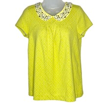 ANTHROPOLOGIE Postmark Yellow Jacquard Beaded Peter Pan Collar Short Sle... - $28.06