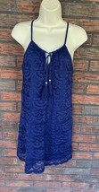 Lily Rose Blue Lace Sundress Small Spaghetti Strap Lined Tassel Tie Shift Dress - £4.46 GBP