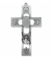 5.5&quot; Pierced Pewter Guardian Angel Watch Over And Protect Wall Cross - £32.47 GBP