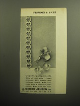 1958 Georg Jensen Jewelry Ad - Cupid's Compliments - $18.49