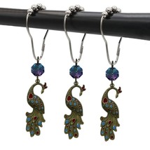 Peacock Shower Curtain Hooks For Bathroom Decorative - Rust Proof Metal Stainles - £21.02 GBP