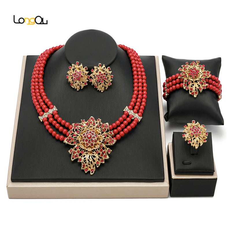 Longqu 7 day delivery US Dubai colorful Jewelry Sets African Beads Neckl... - £23.06 GBP