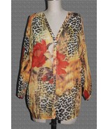 Buffalo Fiery Flowers Leopard Print Semi-Sheer Crocheted Back Blouse Wm&#39;... - $27.15 CAD