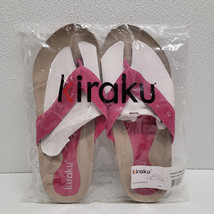 New Kiraku Sandals Womens Size 9 Pink Leather / Suede Flip Flop Thong - $31.10