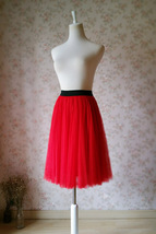 Red Tea Length Midi Skirt Women Custom Plus Size Tulle Skirt Outfit image 2