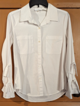 Calvin Klein Women Long Sleeve w/ Ties White Stretch Button Down Shirt S... - £11.40 GBP