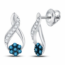 10kt White Gold Round Blue Color Enhanced Diamond Cluster Earrings 1/5 Cttw - £141.61 GBP