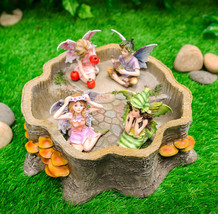 Mini Fairy Garden Fairies With Tree Stump House Nook Display Figurine Set Of 5 - $71.99