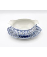 Vintage MARUTA Phoenix Blue &amp; White Bone China Gravy Boat &amp; Underplate, ... - $34.83