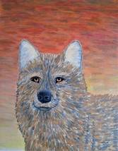 Painting Red Wolf Original Signed Art Orange Sunset Fox Foxes Wolves Dog Dogs - £26.50 GBP