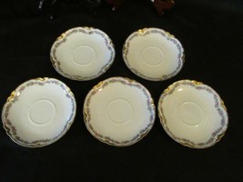 Haviland France Limoges 5 matching Saucers Pink &amp; Blue Flower Garland, Gold Trim - £7.45 GBP