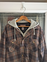 Moose Creek Flannel Shacket Men&#39;s Large Plaid Hooded Button Up Pocket Insulated - £20.53 GBP
