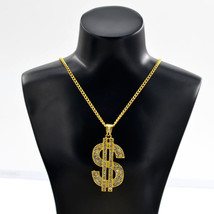 Full Diamond Small Dollar Symbol Necklace Hip Hop Club Pendant Necklace ... - £2.29 GBP