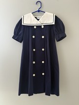 Monday&#39;s Child Sailor Dress Size 6X Navy Blue Nautical Big Collar Long V... - $29.58