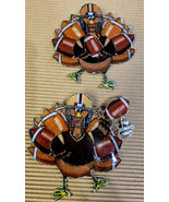 Football Field Turkey Toss Cotton Fabric Autumn Leaves Thanksgiving PINS - $18.73 CAD+