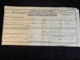 WWII U.S Office of Price Administration SUGAR PURCHASE CERTIFICATE Boyer... - $188.27 MXN