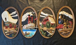 Lot of 4 Burwood Products 1975 Plastic Train Boat Carriage Wall Plaque Oval - $168.29