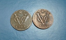 2 Pcs Dutch Colonial Voc Duit 1752 &amp; 1742 New York Penny Coin_c37 - £18.10 GBP