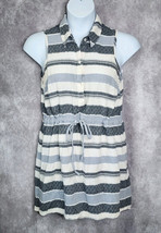 Mud Pie Shirt Dress Womens Large Drawstring Waist Textured Striped Sleev... - $19.99