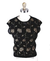 VTG Black/ Gold Floral Metallic Rayon Boucle Shell Tank Knit Stylebest W... - $43.66