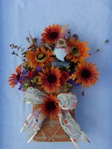 Fall Front Door Decor Burlap Sack W Sunflower, Wild Flowers 20&quot; X 12&quot; - £19.34 GBP