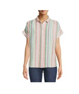 Short Sleeve shirt XXL 20 Striped Blouse Collared Shirttail Hem cuffed w... - £15.80 GBP