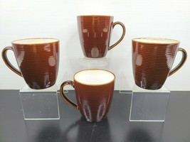 4 Sango Jetta Brown Mugs 4831 Set 4&quot; Brown White Stoneware Coffee Tea Cups Lot - £36.36 GBP