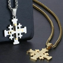 Bible Jerusalem Crusaders Cross Pendant Necklace Christian Stainless Steel Chain - £11.79 GBP