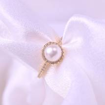 Natural Freshwater Pearl  CZ Diamond Round Gemstone Sterling Silver Women Ring  - £45.99 GBP