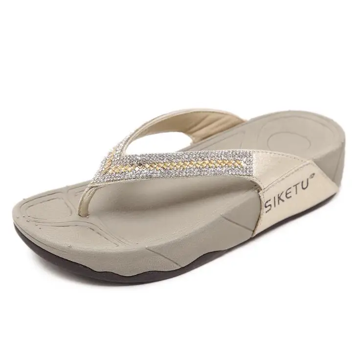 Women Beach Slippers Rhinestone Crystal Flip Flops Home Outside Slipper Women Fl - £43.54 GBP