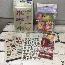 Scrapbooking Stickers Embellishments Lot Flowers Hearts Dragonflies Lot ... - $14.84