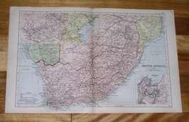 1908 Antique Map Of South Africa / Transvaal / Cape Colony / Cape Town Inset Map - £15.48 GBP